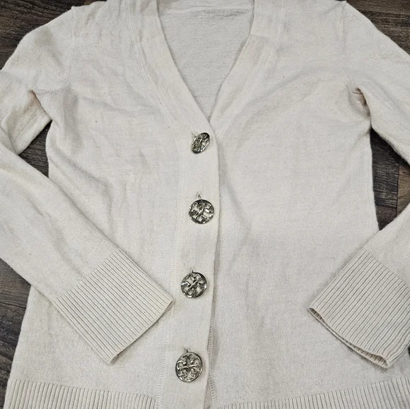 Tory Burch Wool Cream Button-Up Cardigan | Size XS - Picture 6 of 6